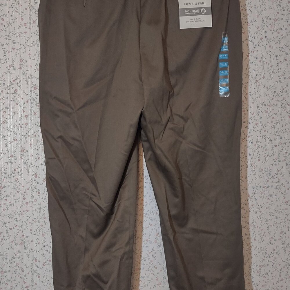 Perry Ellis Portfolio Mens Flat Front Dress Pants Sandstone -36x30 *NWT*